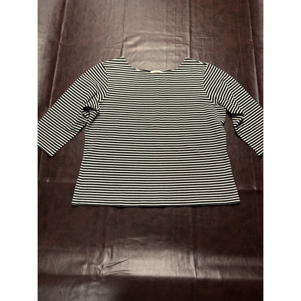 Talbots Zebra Stripes Thick Mid Sleeve Zipper Pullover Black White Shirt Large